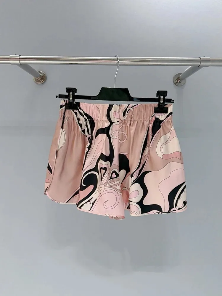 Spring Summer New Fashionable Women's Mini Shorts Elastic Waist Design Silk Printed Elegant Versatile Shorts