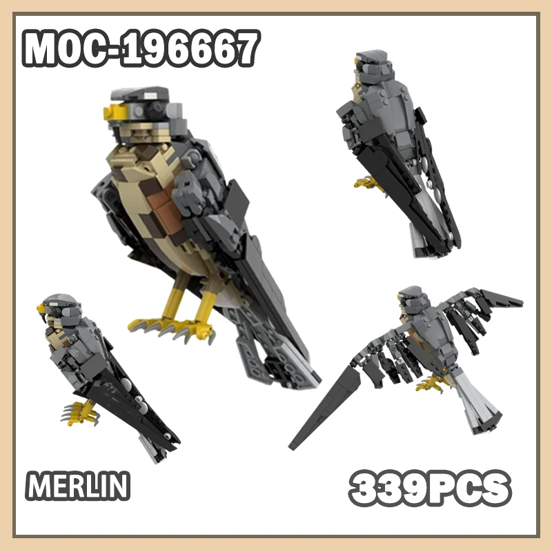 

MOC-196667 Animal Series Merlin Building Blocks Assemble Bird Models Cute Toys Unfolding Wings Creative Birthday KID Gift 339PCS