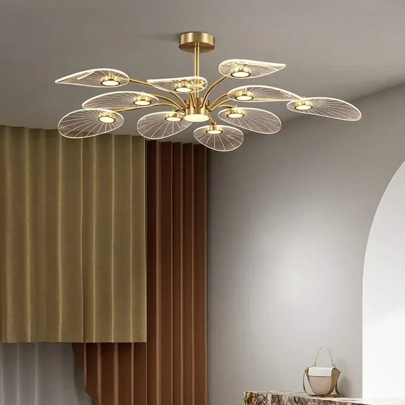 Nordic Ceiling Light Luxury Design Lotus Lamp Lustre Gold Arcylic Hanging Lights Decoration Dining Room Island Kitchen Light
