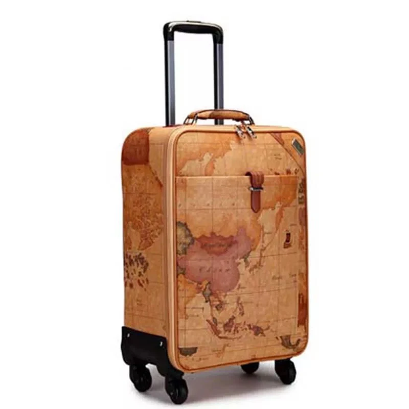 Retro map travel luggage popular carry on trolley suitcase men business travel valise women boarding bag fashion trolley case