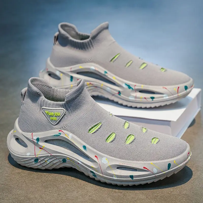2026 Lightweight Stretch Mesh Thick Sole Height Increasing Sneakers Summer Breathable Non-Slip Durable Casual Sock Shoes Men view 4