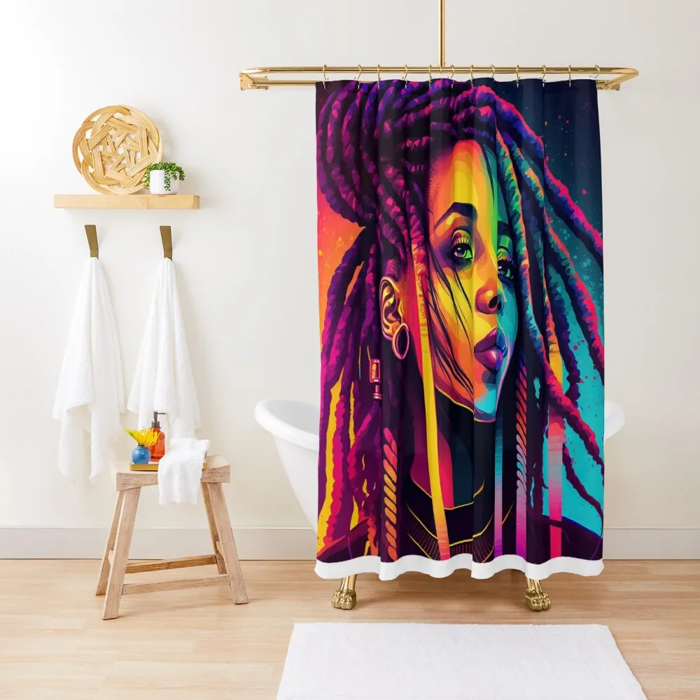 

Vibrant Hip-hop Colorful Locs, Dreadlock beauty artwork Shower Curtain Washable Waterproof Fabric Shower For Shower Curtain