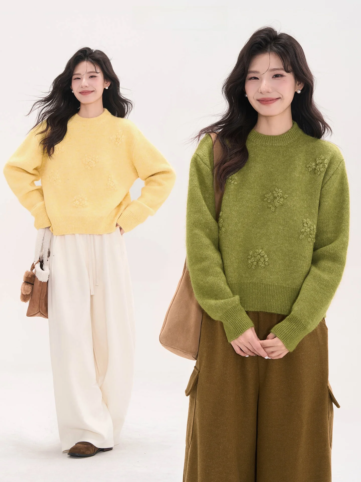 

Hand Knitted Woolen Sweater Women's Spring Autumn Long Sve round Ne Top Sweet Sle Loose Fit Online Exclusive