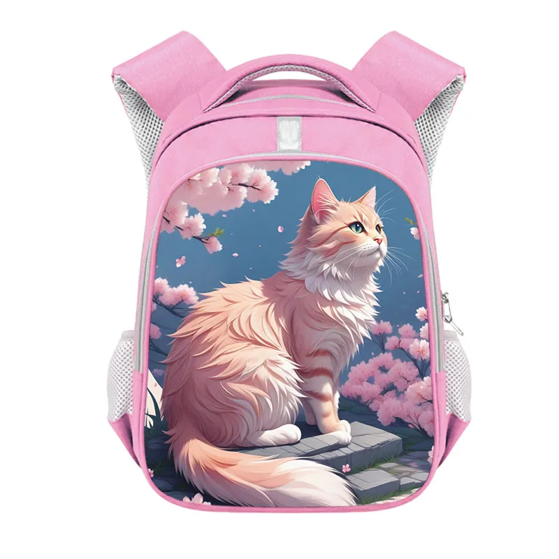 Cute Japan Cherry Blossom Cat Print Girls Backpack Cartoon Animal Children School Bags Bookbag Women Laptop Bag Kids Gift