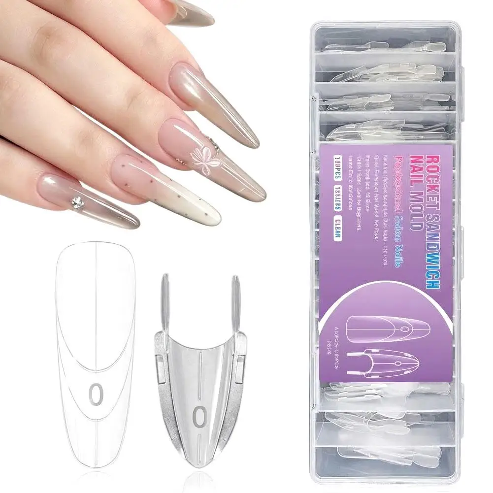 120Pcs Sandwich Nail Mold Clear Dual Nail Forms Extension Gel Polish Quick Building Nail Molds Manicure Tools