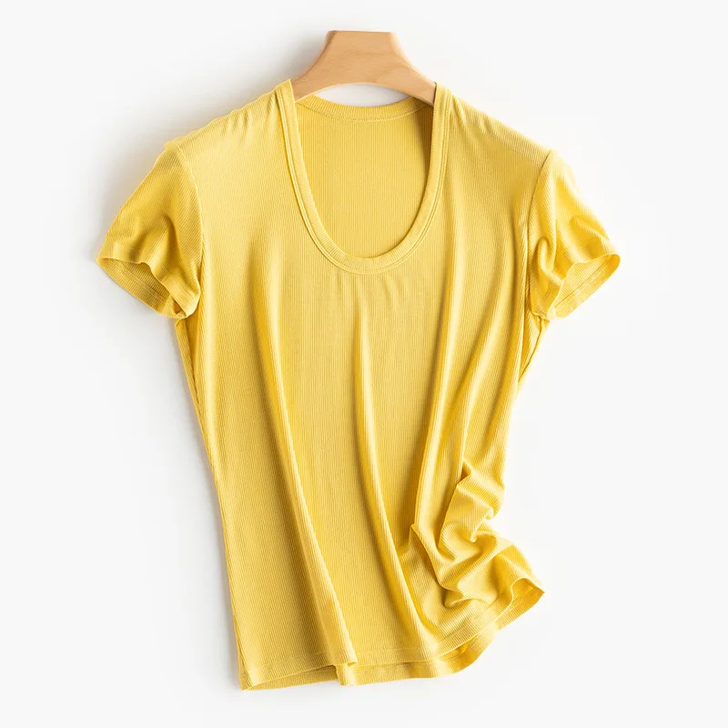 New Spring Breathable Women T-Shirts Short Sleeve Tee U Neck Mulberry Silk Fashion Designer T Shirt Female