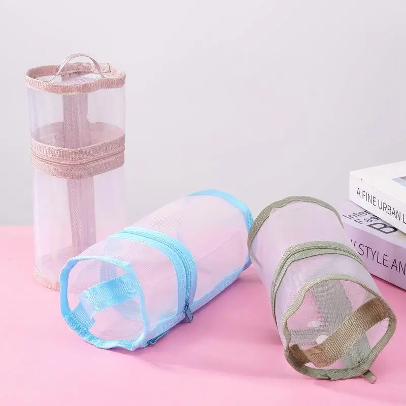 Simple Transparent Mesh Pencil Pouch Large Capacity Breathable Stationery Organizer Portable Portable Pen Bag For School Office