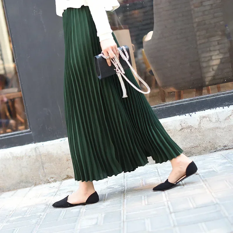 Classical Women Pleated Skirt 90cm/80cm Long Female Elastic Waist Skirt Big Size Velvet Pleated Skirt for Winter Ankle-Length