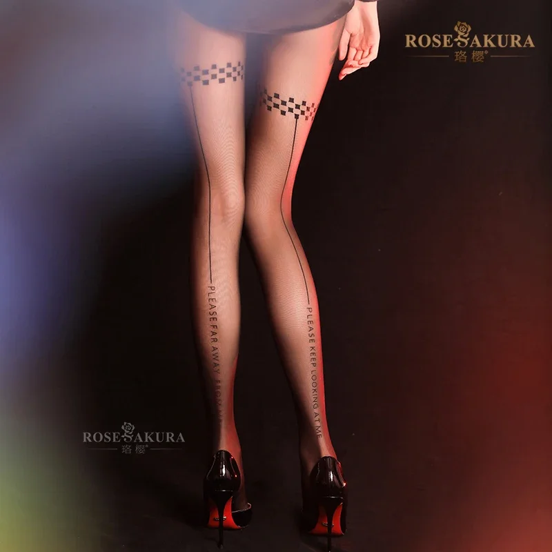 

Matt Woman Sexy Tights Letter Back Line Printed Pantyhose Fashion Patterned Tattoos Velvet Dance Socks Transparent Stockings