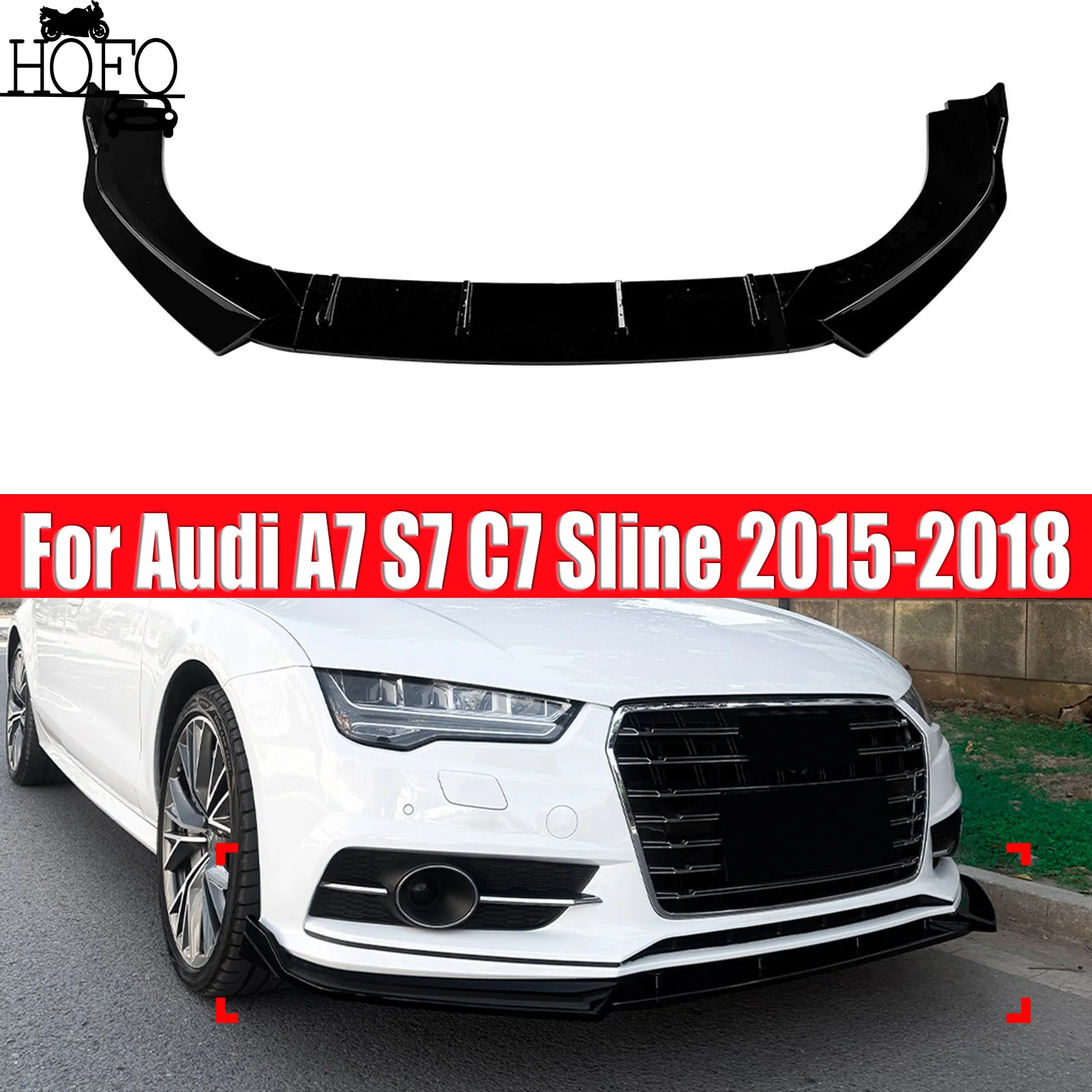 1 Set / 3 Pieces of Front Bumper Spoiler Lip Splitter Kit For Audi A7 S7 C7 Sline 2015-2018