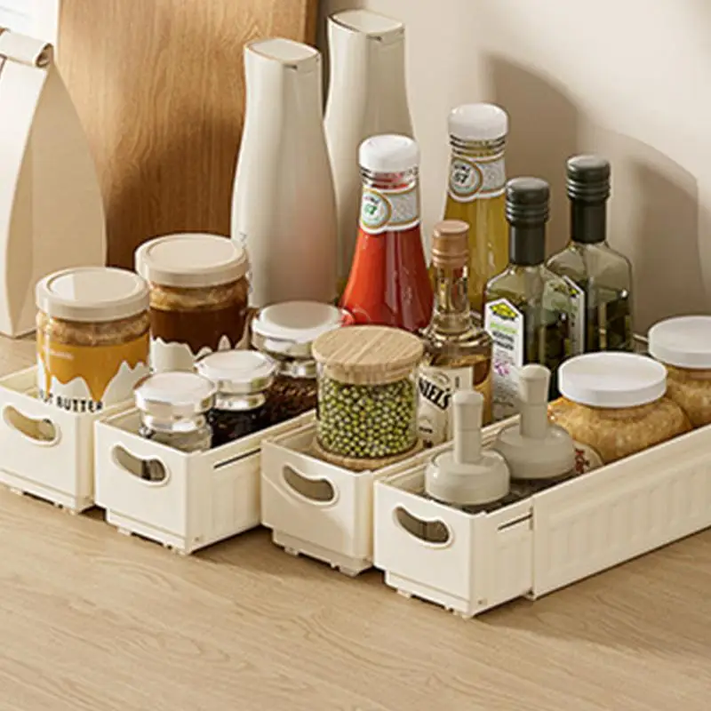 Retractable Storage Box 3pcs Fridge Drawer Organizer Multi-Function Kitchen Organizers Adjustable Cabinet Storage Box