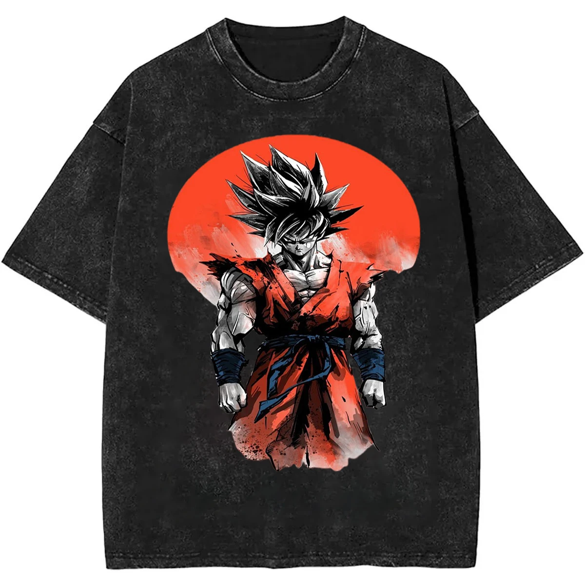 2026 Sommer Dragon Ball Ink Art Goku Nostalgisches Washed Herren T-Shirt 100% Baumwolle Heavyweight Retro Street Style Oversized Unisex Top