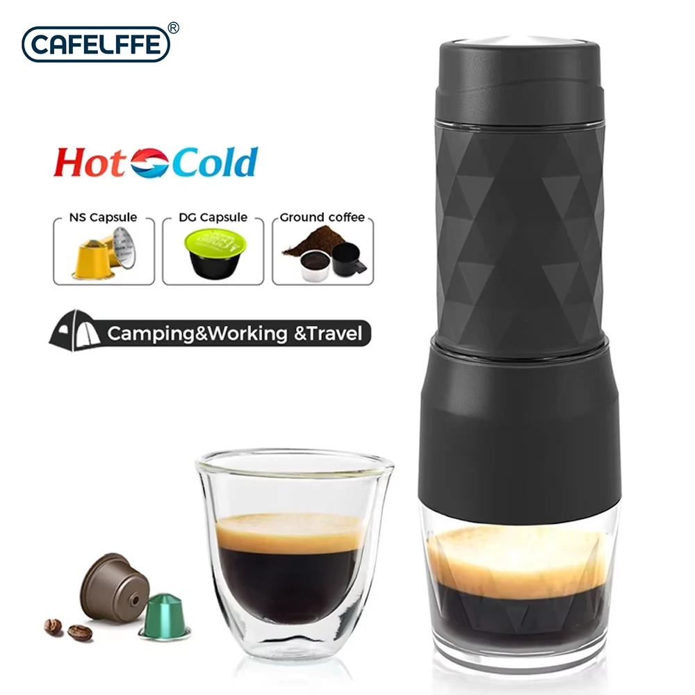 

CAFELFFE MK-501 Portable Capsule Coffee Machine 3 in 1, Mini and Compact For Travel, Camping, Hiking, Office-Black