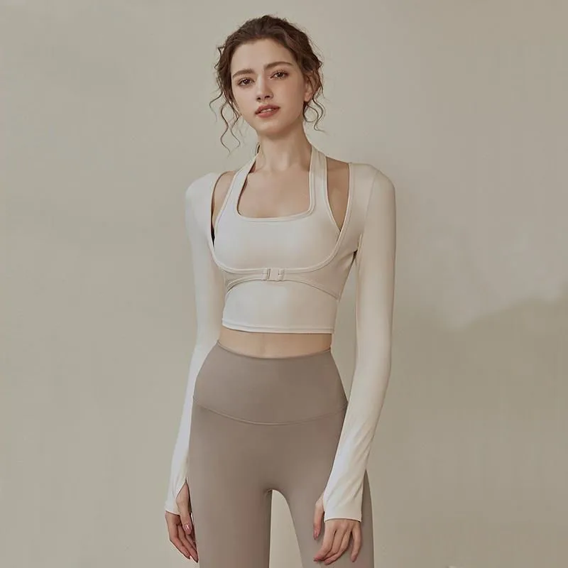 

New Style Yoga Clothes Suit Women Autumn Winter Sexy Running Sports T-shirt with Chest Pad Long-sleeved Quick-drying Fitness Top