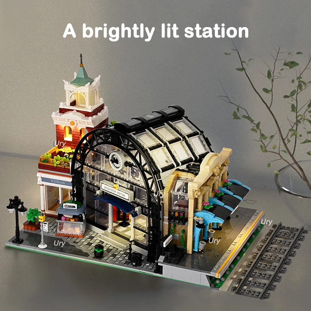 City Street View-décennie s de construction MOC 89154 pour enfants, idées de créateurs de gare, maison LED, modèle d'architecture modulaire, jouets cadeaux