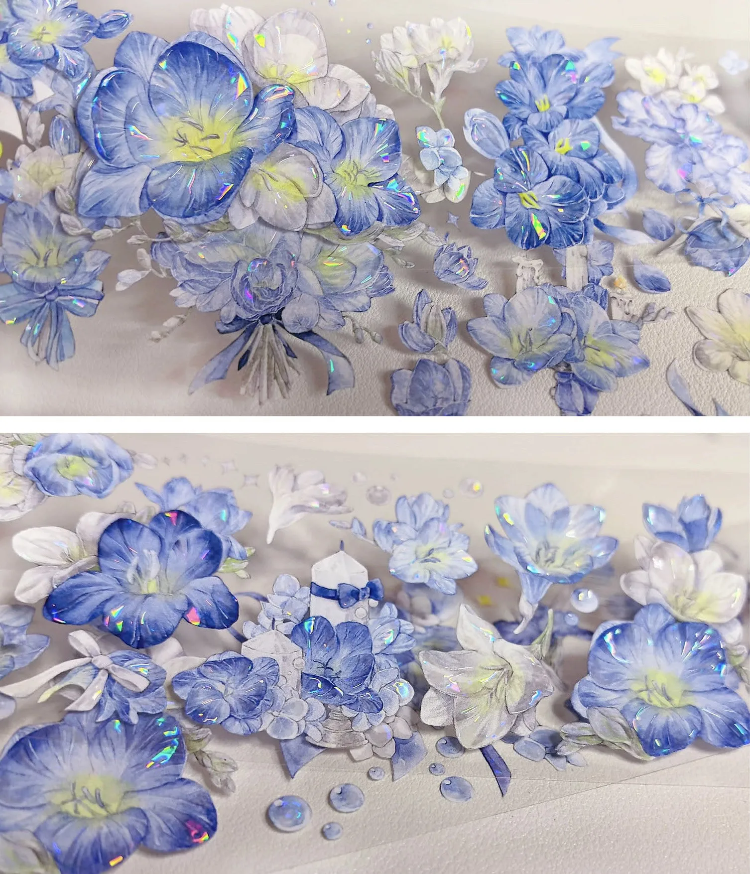 

Декоративная лента Washi Pet Tape 3.27, 1 рулон, оттенок Early Blue, Shiny Light, Flower Seven, Blue Flower Castle, для дневников и декорирования Polco