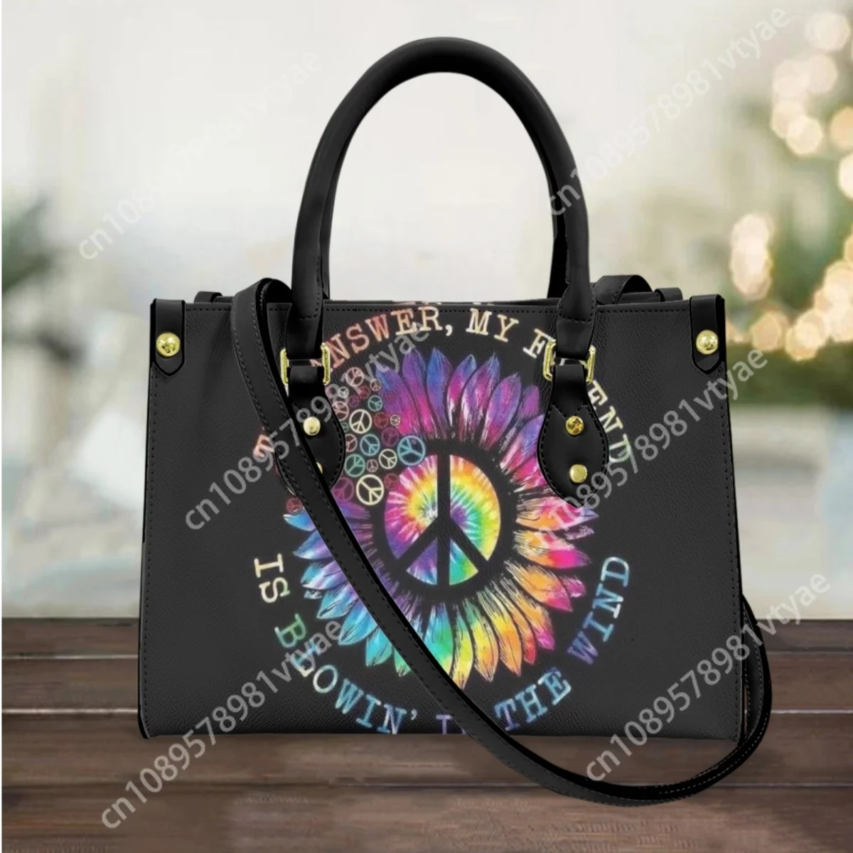 

Hippie Peace and Love Women Tote Bags Casual Black Leather Ladies Cross Body Bags Woman Tie-dye Female Handbags Bolsa Mujer 2023