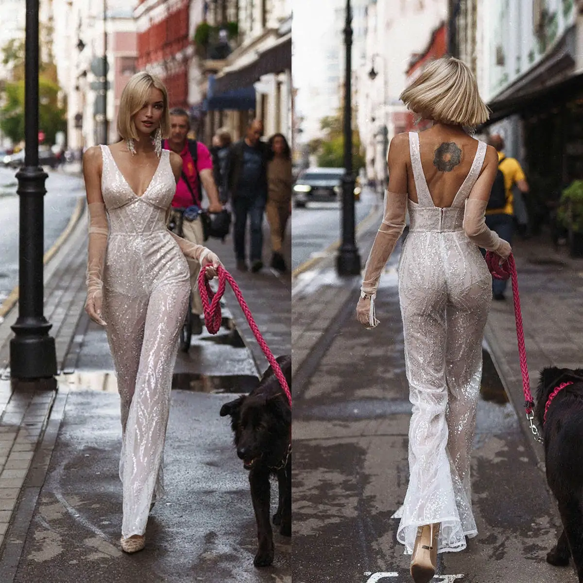 Distinctive  Wedding Dress Jumpsuits Sequins V Neck Strap  Jumpsuit Bride Pant Suits Sleeveless Zipper Back  Mono