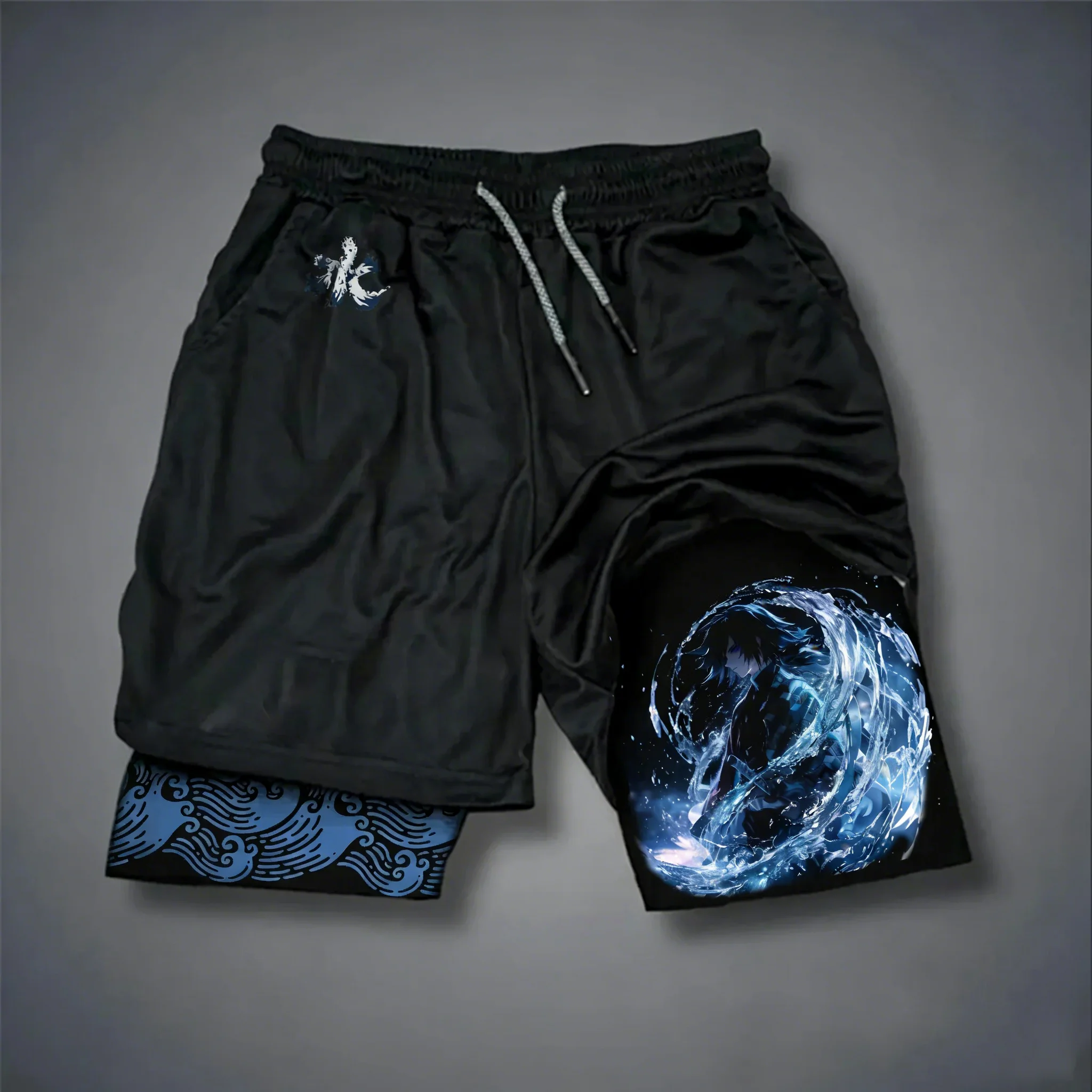 

Мужские летние шорты Demon Slayer 2026: Новые спортивные шорты 2-в-1 с принтом аниме Томиока Гию, быстросохнущие, дышащие, для футбола