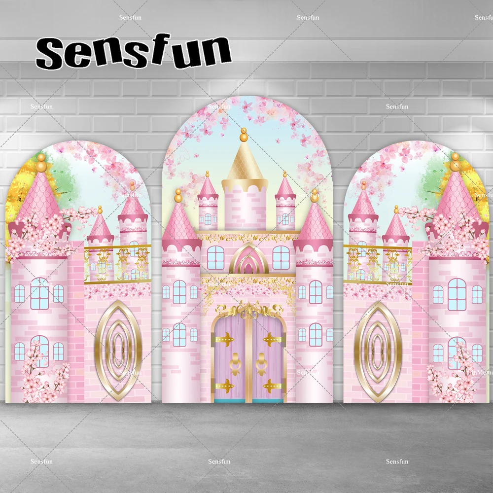 Cubierta de fondo de Castillo de princesa rosa para niñas, arco de pared de Chiara para recién nacidos, Fondo de fiesta de primer cumpleaños, doble cara