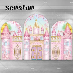 Pink Princess Castle Chiara Wall Arch Backdrop Cover for Girls Newborn Baby Shower 1st Birthday Party Background Doubleside