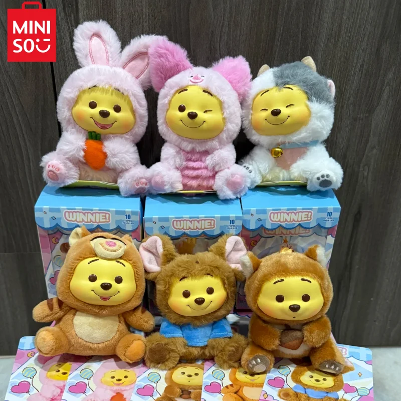 Miniso Blind Box Disney Pooh Bear Series Naughty Party Vinyl Pluche Hanger Kinderspeelgoed Schattig Model Verjaardagscadeau