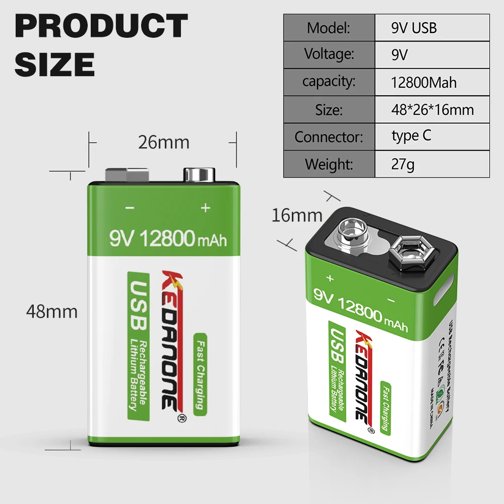 9v 12800mah li-ion Rechargeable Battery Micro USB  Batteries 9v Lithium For Multimeter Microphone Toy Remote Control Guitar KTV