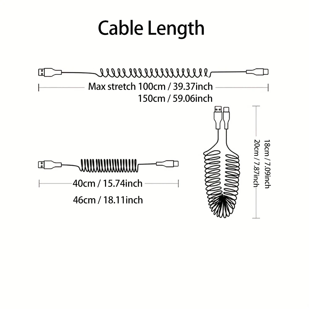 66W 5A USB Type-C Fast Charging Data Spring Telescopic Cord For Samsung S24 Xiaomi Huawei Android Phone Car USB C Charging Line