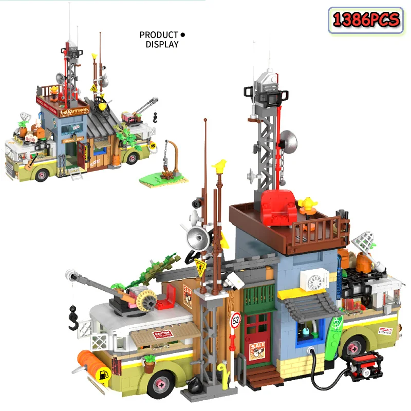 

Новые строительные блоки для радиостанции в джунглях, креативные 1386 шт., сборка, автомобиль для кемпинга, приключенческая модель автомобиля, кирпичи, игрушки, головоломки, подарки