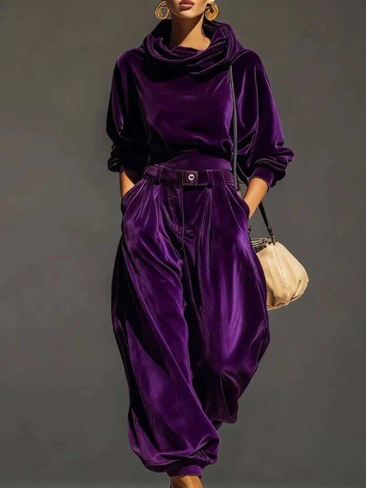 autumn women's long sleeved casual style polyester material new fashionable pullover hooded long pants set