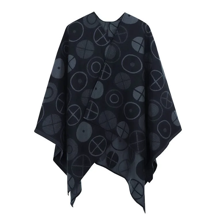 Poncho mantello imitazione Cashmere mantello donna autunno e inverno scialle diviso moda Casual Warm Lady cappotto Double-face grigio