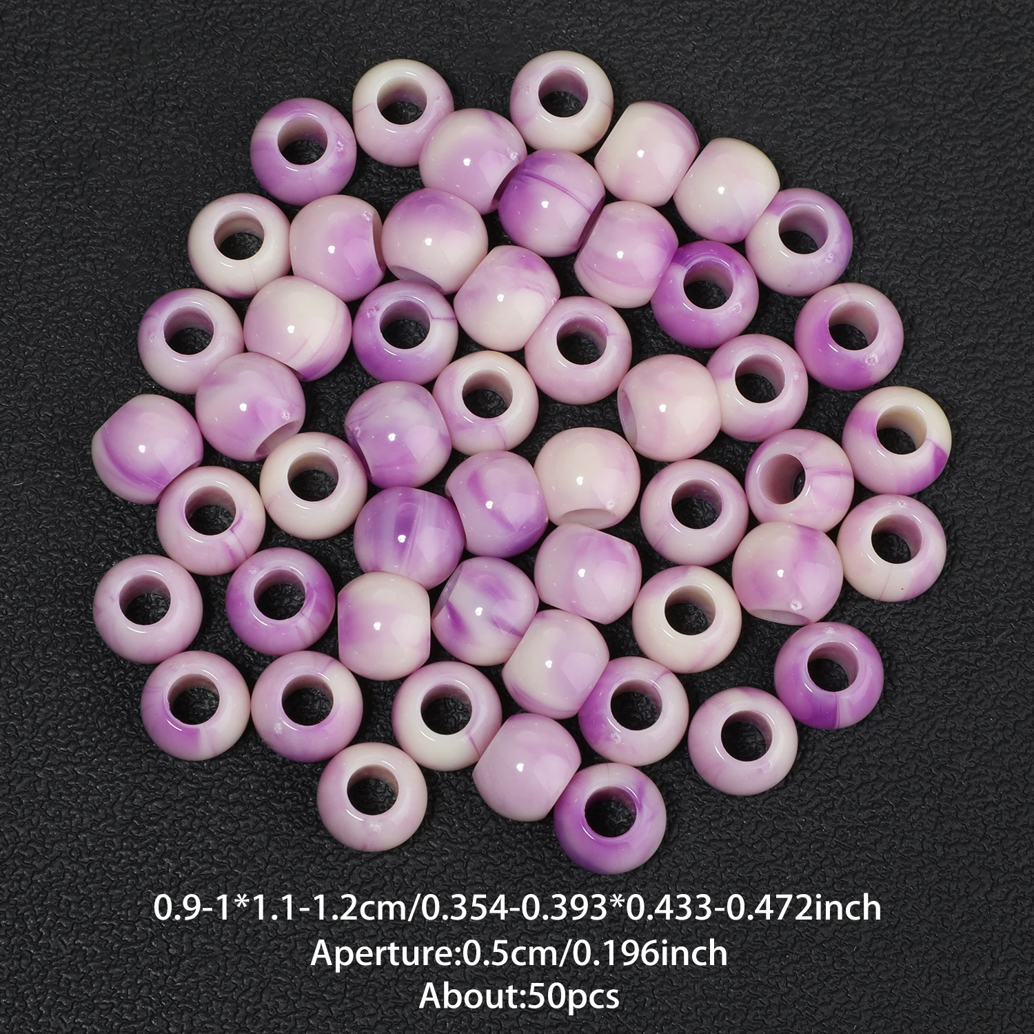 50 Stück bunte, runde Acryl-Abstandshalterperlen mit großem Loch für die Herstellung von Schmuck, Halsketten, Armbändern, Kleidungsaccessoires und Bastelarbeiten. – Detail 8
