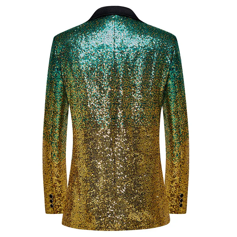 Men's Glitter Gradient Sequins Blazers Tuxedo Slim Fit Party Wedding Banquet Photograph Suit Jackets Singer Bar Concert Costume