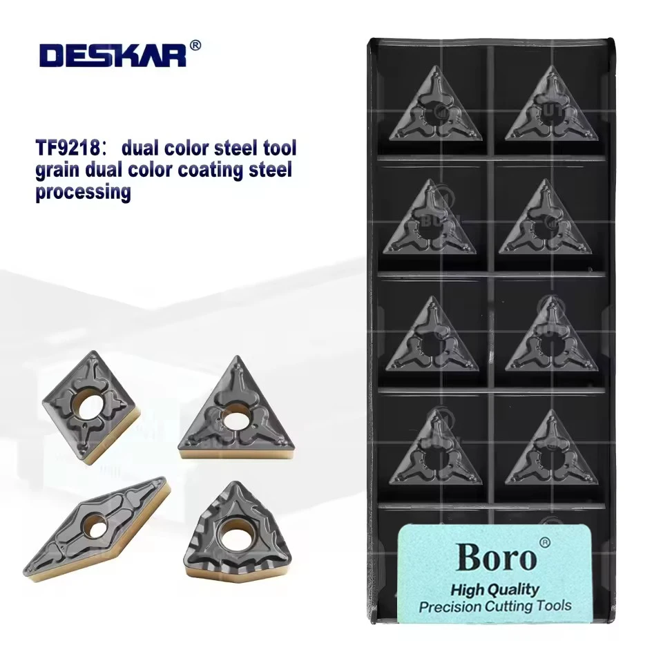 

DESKAR 100% оригинальные двухцветные токарные лезвия TNMG WNMG CNMG VNMG TF9218 Карбидные вставки для токарных станков с ЧПУ, используемые для процесса деталей стали