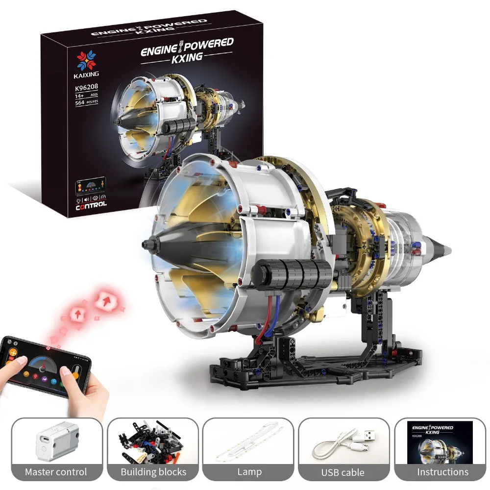 

564PCS MOC Aircraft Engine Building Set with LED Light APP Control DIY Turbo Jet Model STEM Toy for Teens Adults