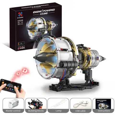 564PCS MOC Aircraft Engine Building Set with LED Light APP Control DIY Turbo Jet Model STEM Toy for Teens Adults
