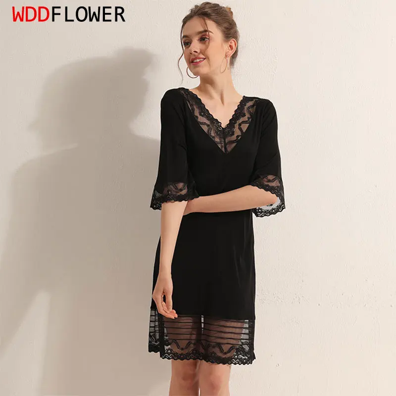 Women\'s 50% Silk 50% Viscose Lace V Neck Sleep Dress Sleepwear Nightdress Nightgown TG110