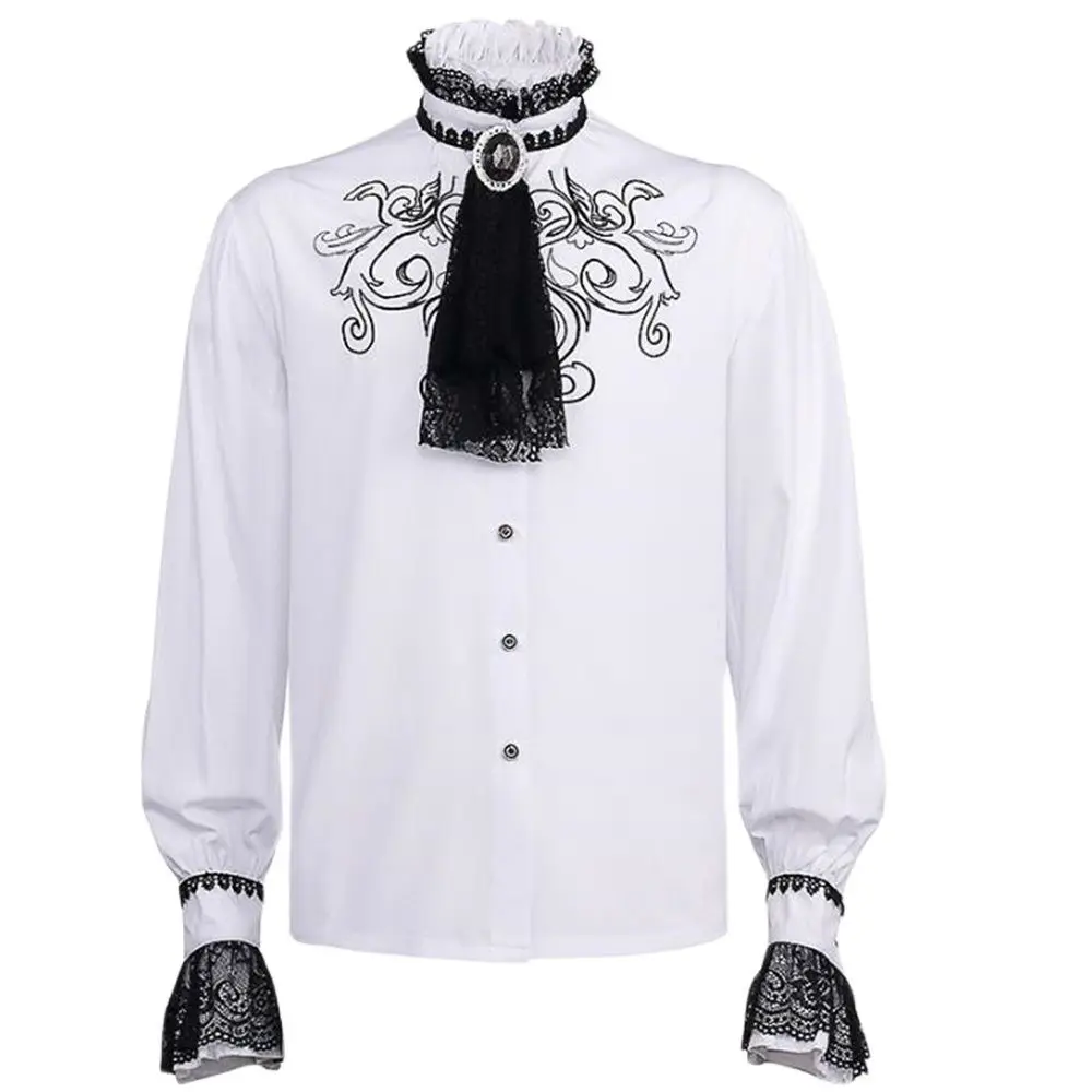 

Men Gothic Punk Ruffle Frill Tops Wedding Halloween Costume Men Vintange 2024 Shirt Victoria Shirt Long Sleeves Jabot Lace Tie