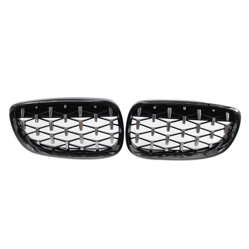 

4X Front Kidney Grill, Front Hood Diamond Grille Meteor Grill For-BMW E92 E93 Coupe 2006-2010 Gloss Black+Chrome