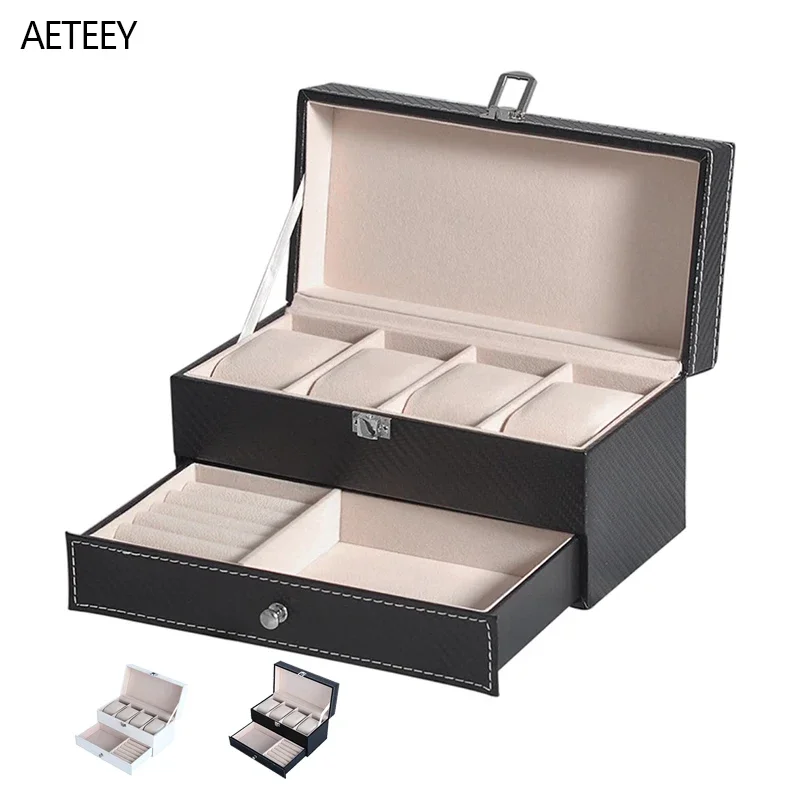 4 Watches Slots Multi-purpose Jewelry Watch Case PU Leather Organizer Necklace Earrings Bracelet Ring Storage Box OrganizadorCus