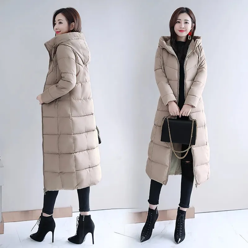 2024 Long Straight Winter Coat Women Casual Down Jackets Women Slim Remove Hooded Parkas Oversize Fashion Outwear Plus Size 5XL