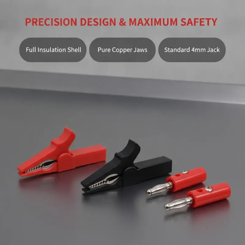 4Pcs/set Insulated Alligator Clips With Banana Plug For Electrical Testing Circuit Repair And DIY Projects