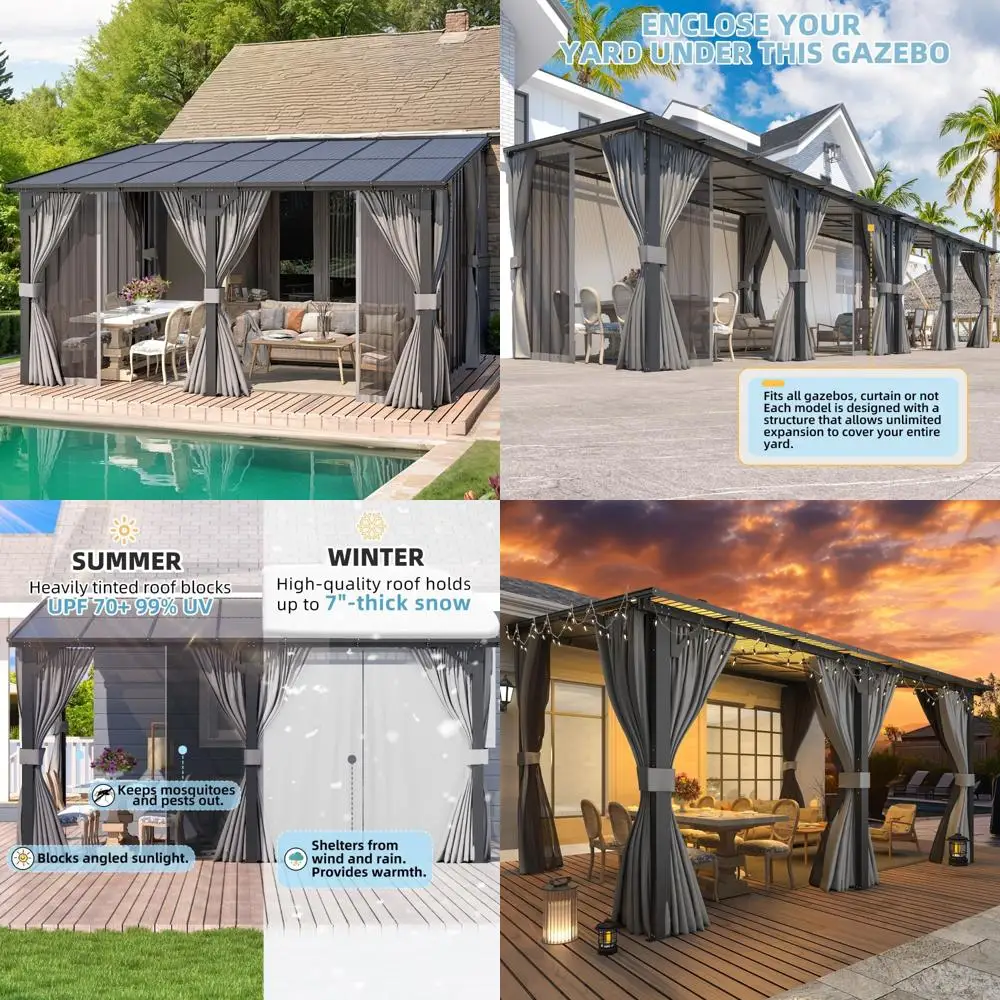 

Альтанка для патио с жестким верхом, шторами и москитной сеткой — укрытие для уличной беседки 14 x 10 футов