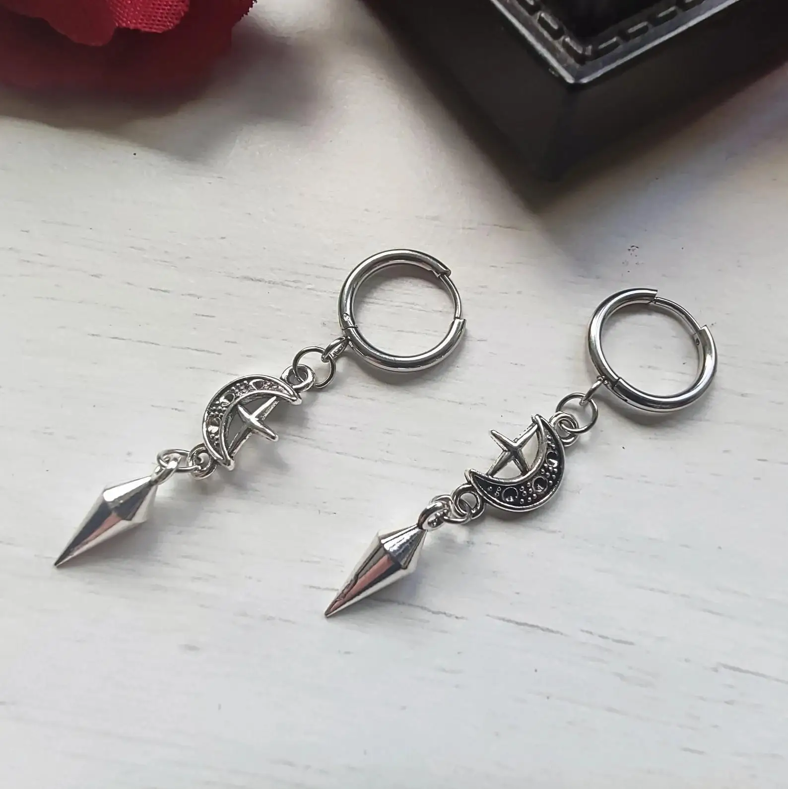 Pointy Cone earrings, Gothic jewelry, punk accessories, Cross, Moon, Retro, Korean, Hippie, Alternative, ear hooks For Women Man