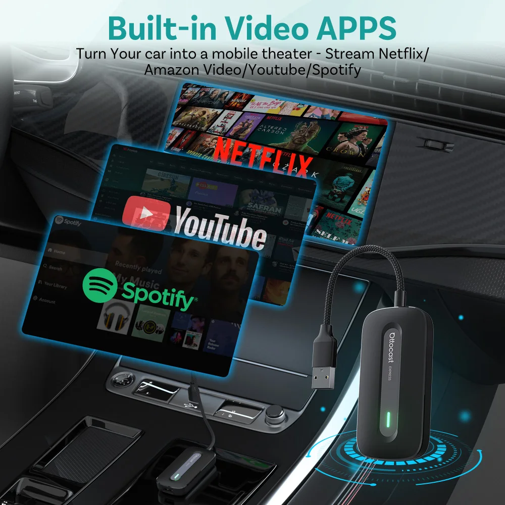 Ottocast Play2Video Express Android 12 AI Box Wireless CarPlay Android Auto Netflix YouTube Video Streaming Adapter For Audi Kia