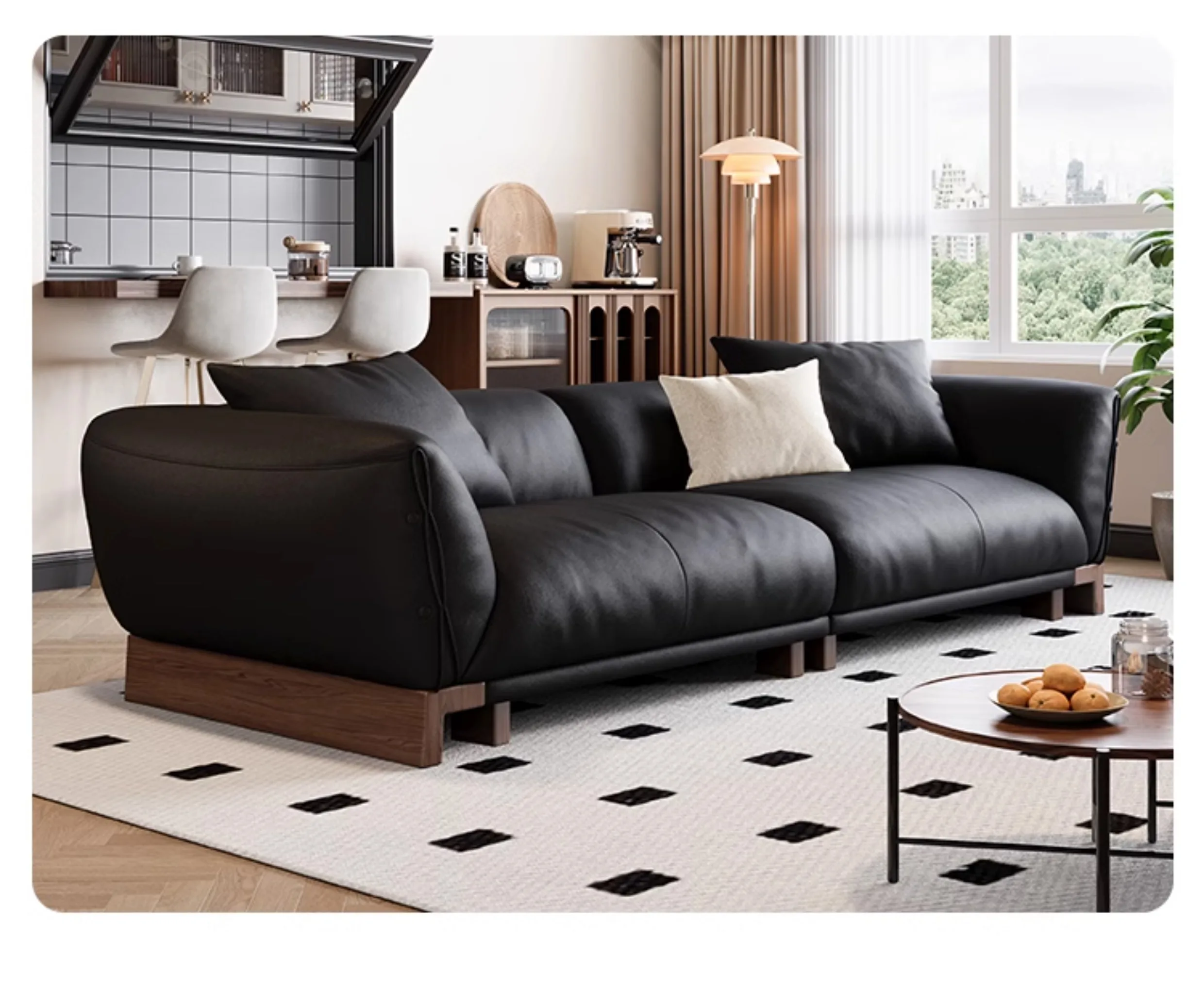 Sofa Kulit, Perancis Premium Minimalis Italia, Sofa Baris Lurus Retro, Sofa Awan
