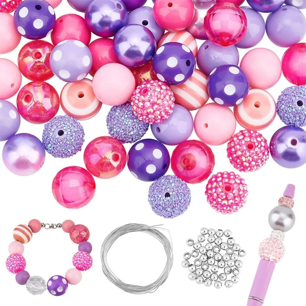 Gumball Beads 53pcs Chunky Bubblegum 20mm Pen Large Candy Loose 47pcs Iron Spacer  Chain Elastic Thread