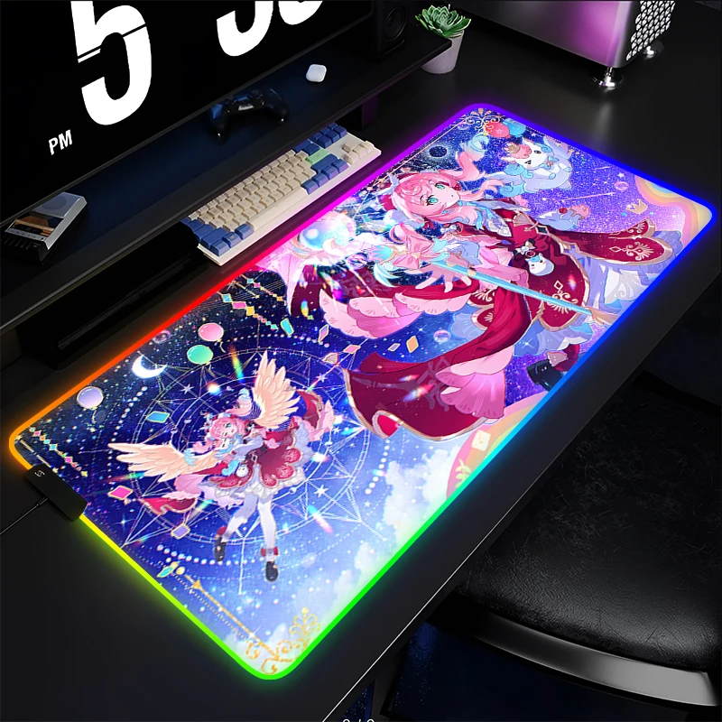 RGB-muismat Gamer Computer Honkai Star Rail Hyacine Bureaumat Modern Schattig Tafeltoetsenbord Pad LED Laptop Tapijt Gaming Muismat