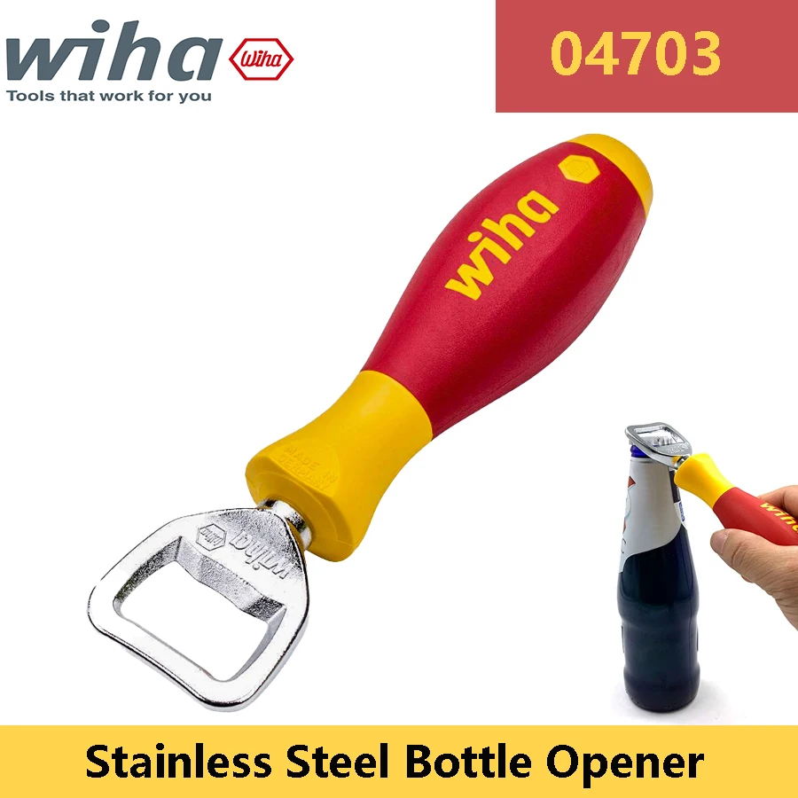 WIHA 04703 SoftFinish Multifunction Bottle Opener with Screwdriver Handle for Bottle Cap & Kitchen Stainless Steel Bottle Opener