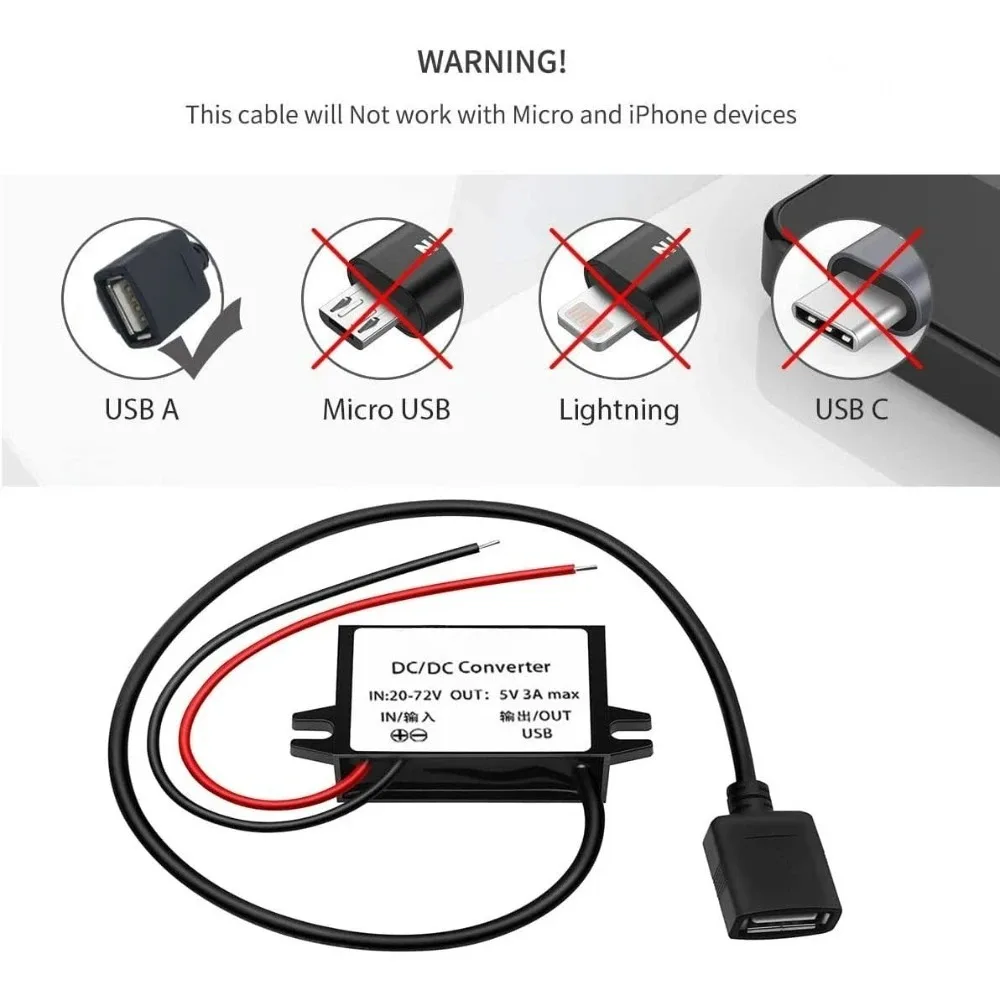 DC/DC 20-72V To 5V 3A 15W USB Converter With USB Output Power Adapter Converter Voltage Buck Regulator Waterproof Transformer